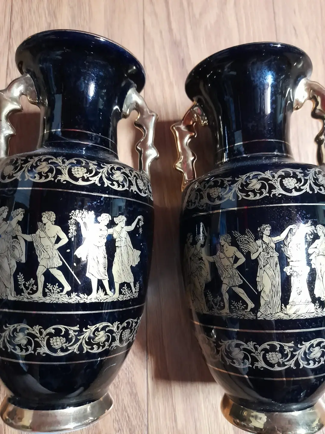 Two Greek 24K gold decorative vases