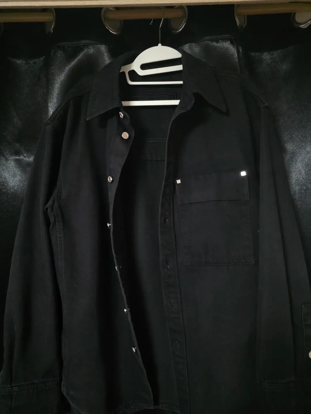 Chaqueta tipo camisa vaquera negra auténtica de Wooyoungmi, talla 48.