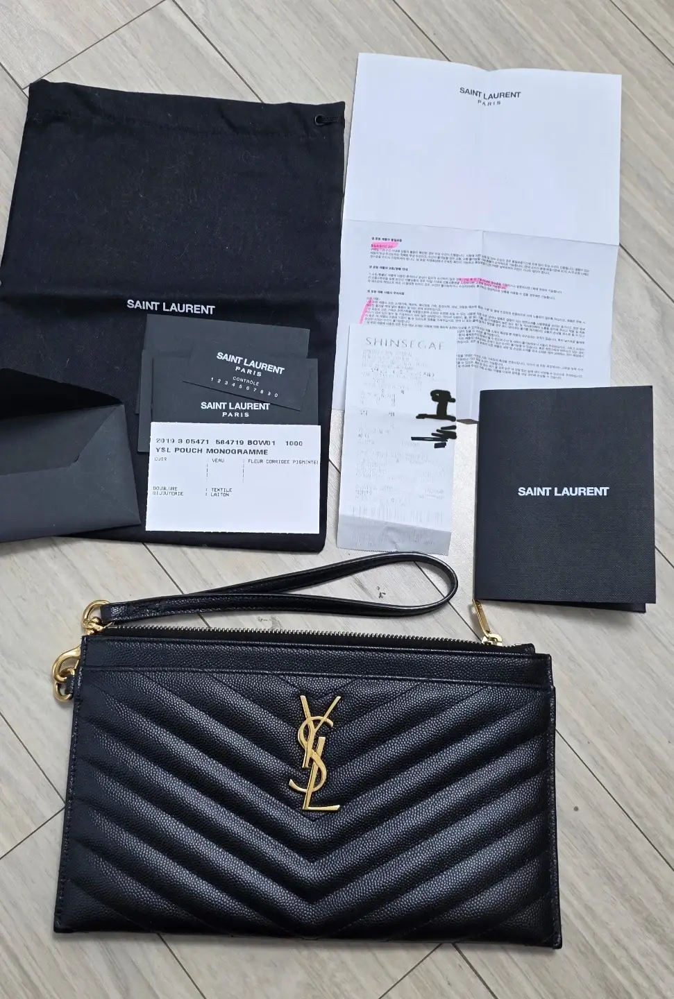 Saint Laurent Bill Pouch Bag Clutch Black Gold Hardware