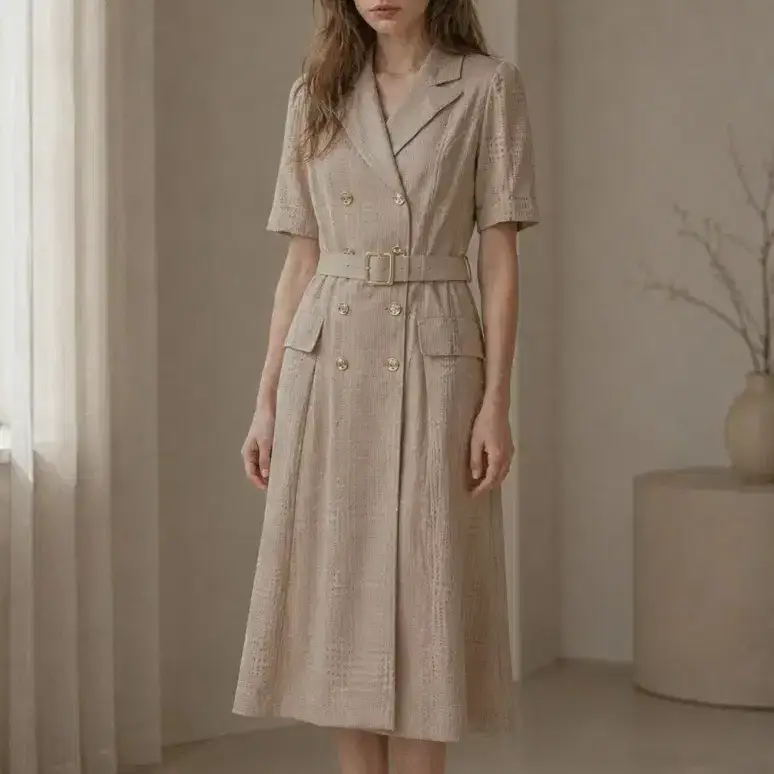 Mojo S.P.I.N. Beige Belted Short Sleeve Trench Dress Size 66 New Condition