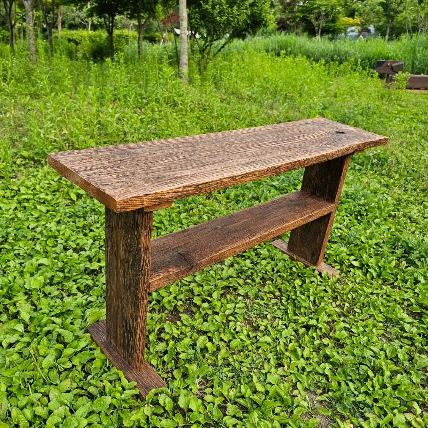 Reclaimed American oak bench over 100 years old