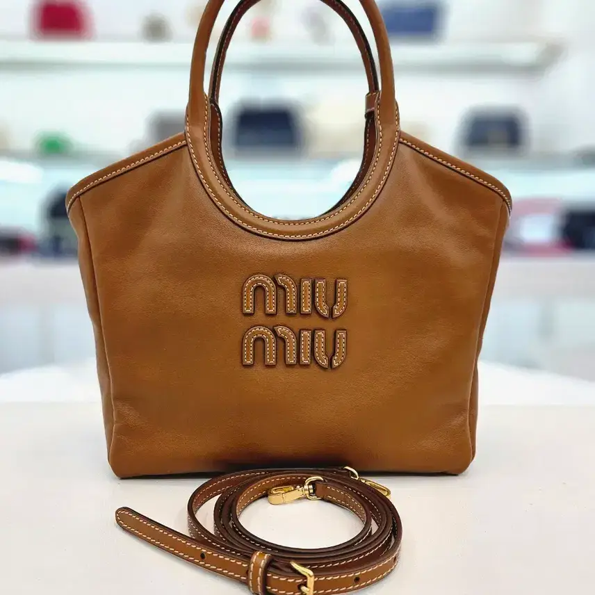 Miu Miu Ivy Leather Cognac Small Tote Shoulder Bag 5BA284 ACRW F00