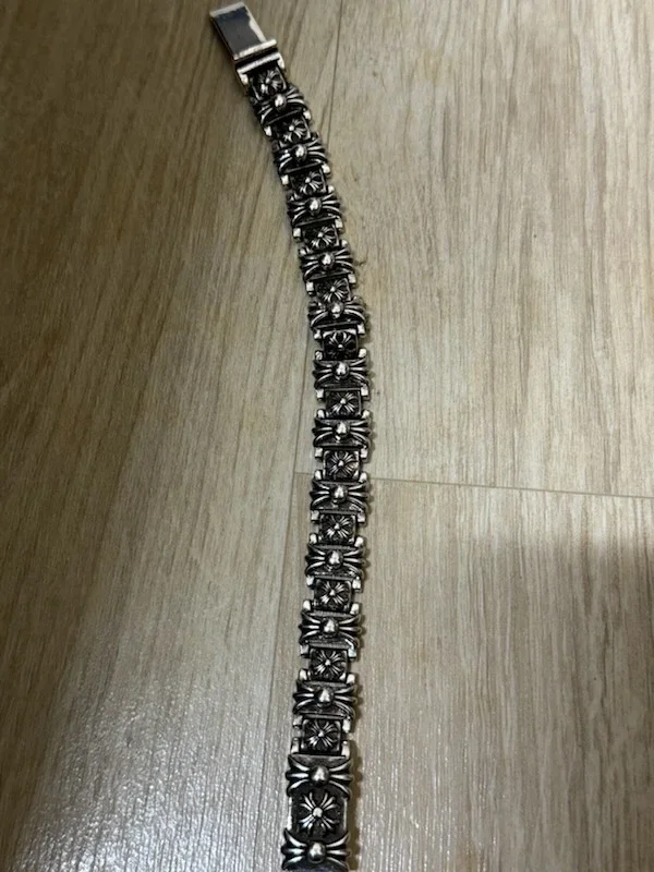 925シルバー復刻十字花リンクブレスレット