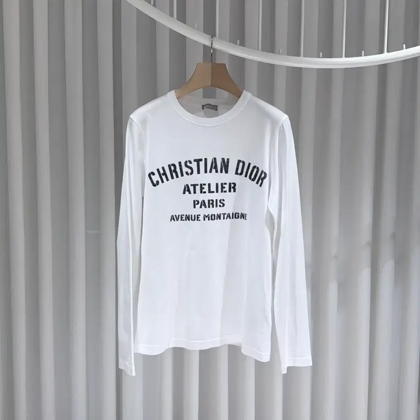 A M Dior Christian Dior Logo Print Cotton Crew Neck Long Sleeve T-shirt