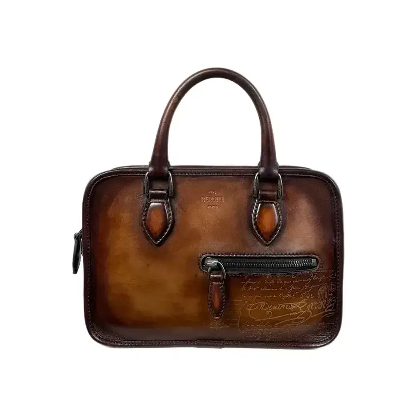Authentic Berluti One Jour Gulliver Scritto Leather Crossbody Bag Cacao Intenso
