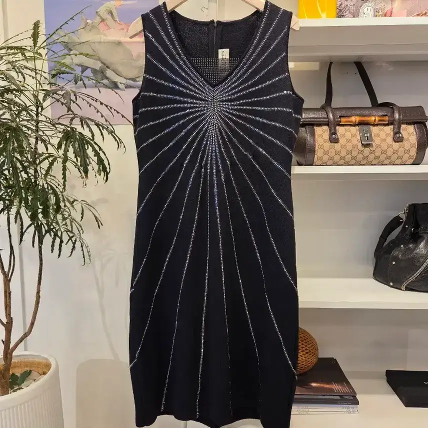 ST JOHN Evening Beaded Sleeveless Knit Dress